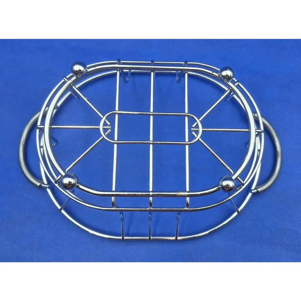 Chrome Oval Fruit Basket Raised Ball Feet Coiled Wire Handles 12x8x5.5